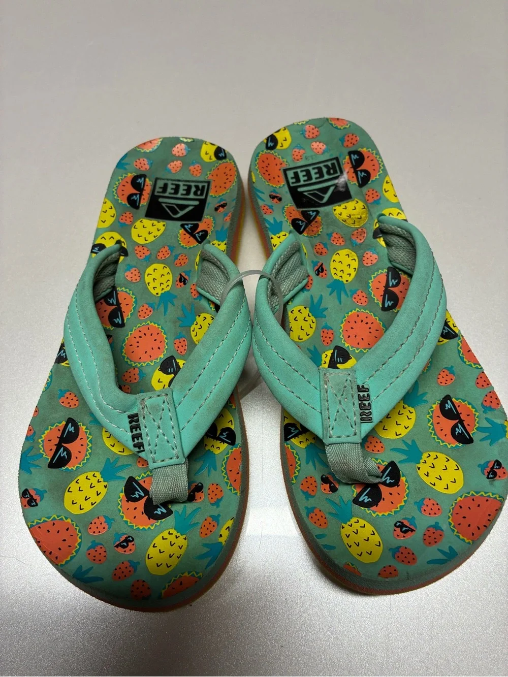 REEF Ahi Toddler Little Girls Sandals, Teal/Yellow size 13
